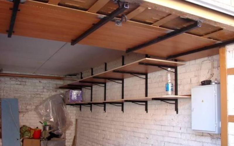 Making racks and shelves for the garage with your own hands, sizes and placement options Shelves in the garage from a corner under the ceiling