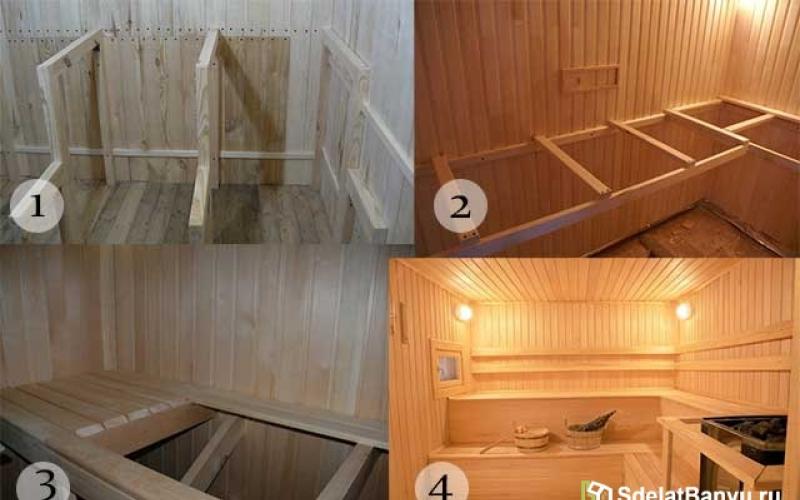 How to make shelves in a bathhouse with your own hands - measurements, assembly and installation of the structure